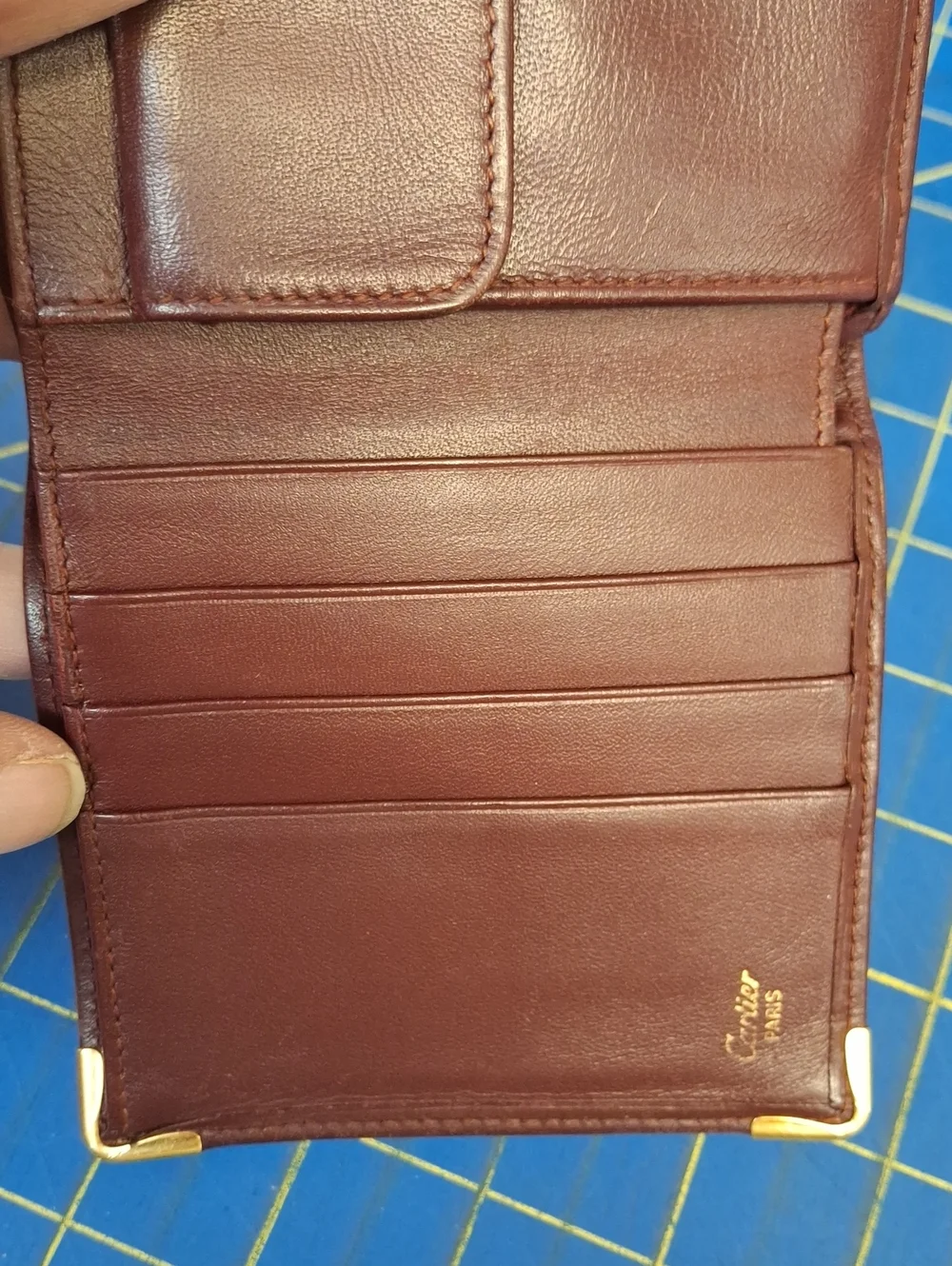Classic Unisex Leather 4x4 Wallet with Gold Corner Accents Preloved